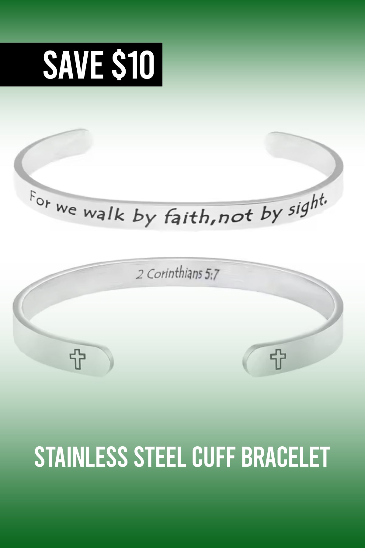Stainless Steel "Walk By Faith" Cuff Bracelet (1 Per)